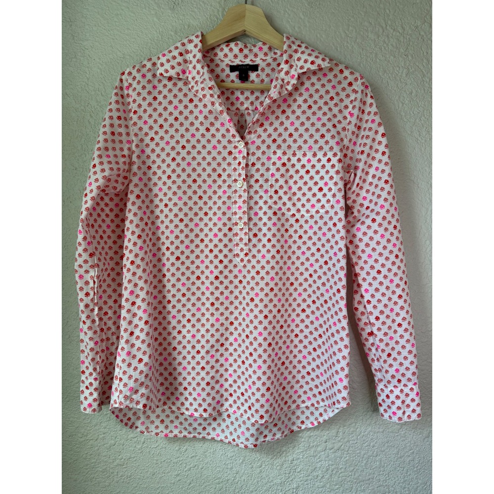 J Crew Floral Popover Blouse Floral Cotton Button Front Preppy Top Size‎ 0